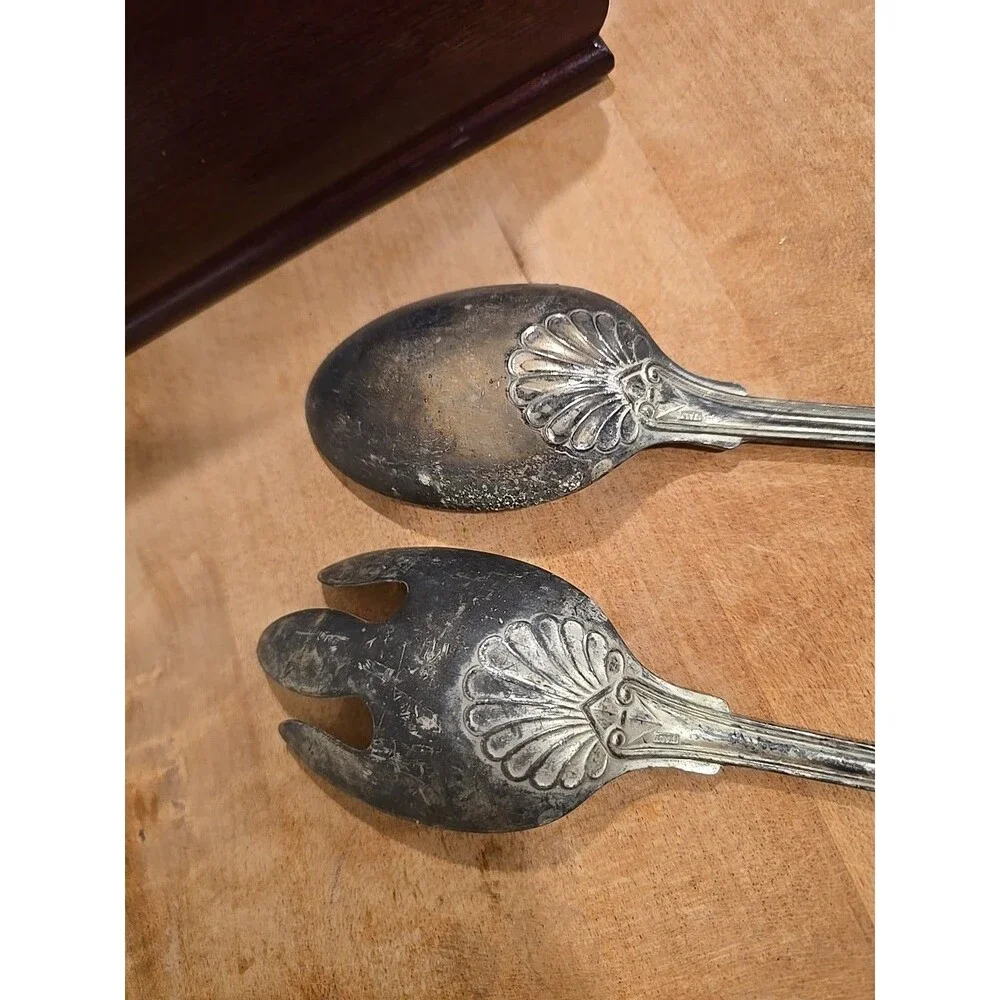 FB ROGERS Silverplate KINGS pattern Salad Serving Set Italy Beautiful